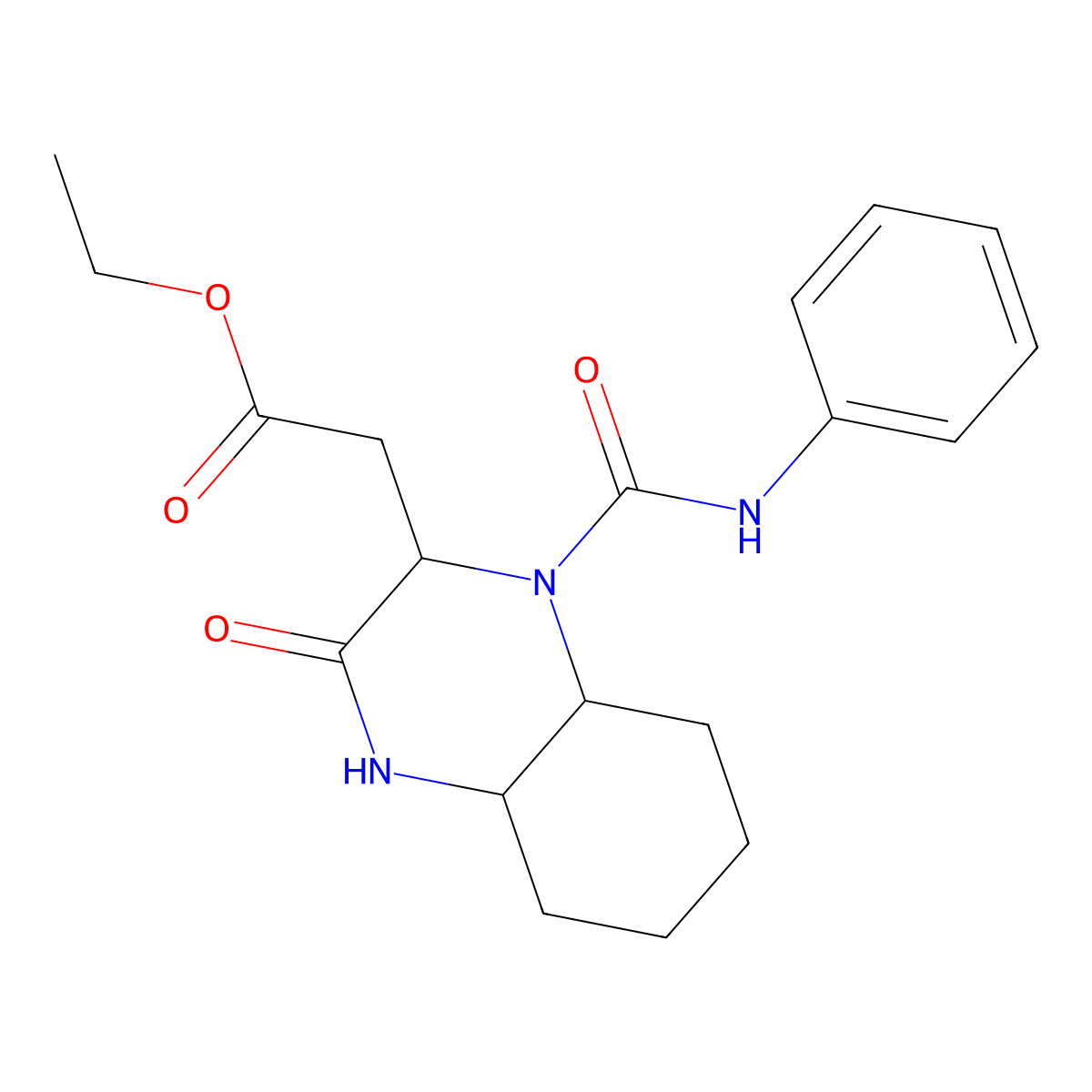 Ethyl [3-oxo-1-(phenylcarbamoyl)decahydroquinoxalin-2-yl]acetate molecular structure, CAS 1008699-42-0