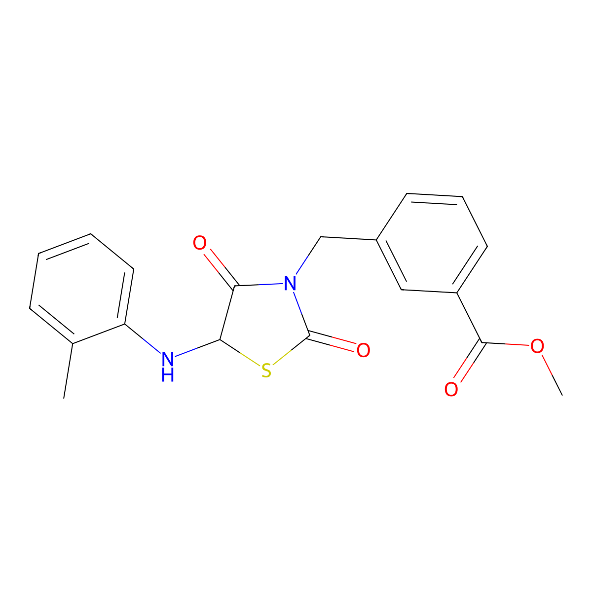 Methyl 3-({5-[(2-methylphenyl)amino]-2,4-dioxo-1,3-thiazolidin-3-yl}methyl)benzoate molecular structure, CAS 1008704-14-0