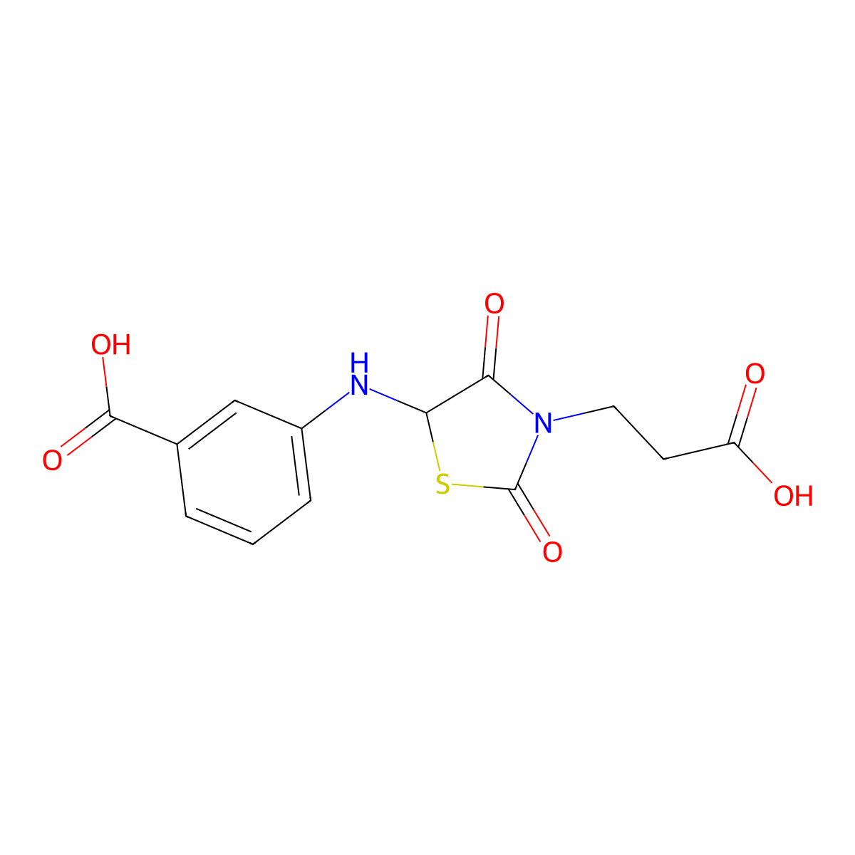 3-{[3-(2-Carboxyethyl)-2,4-dioxo-1,3-thiazolidin-5-yl]amino}benzoic acid molecular structure, CAS 1008704-23-1