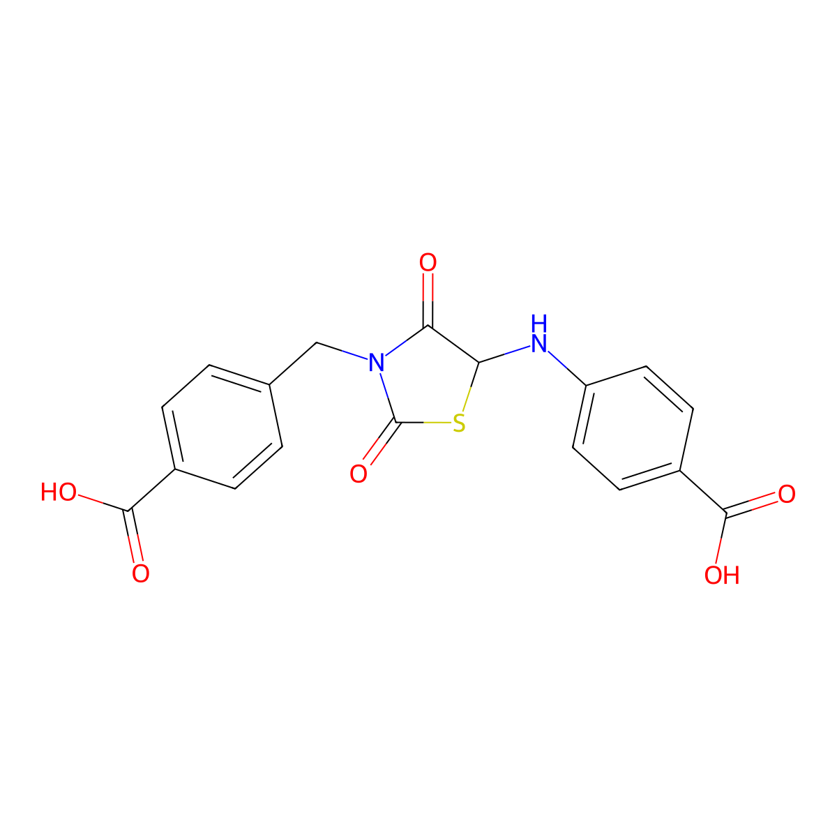 4-{[3-(4-Carboxybenzyl)-2,4-dioxo-1,3-thiazolidin-5-yl]amino}benzoic acid molecular structure, CAS 1008710-58-4