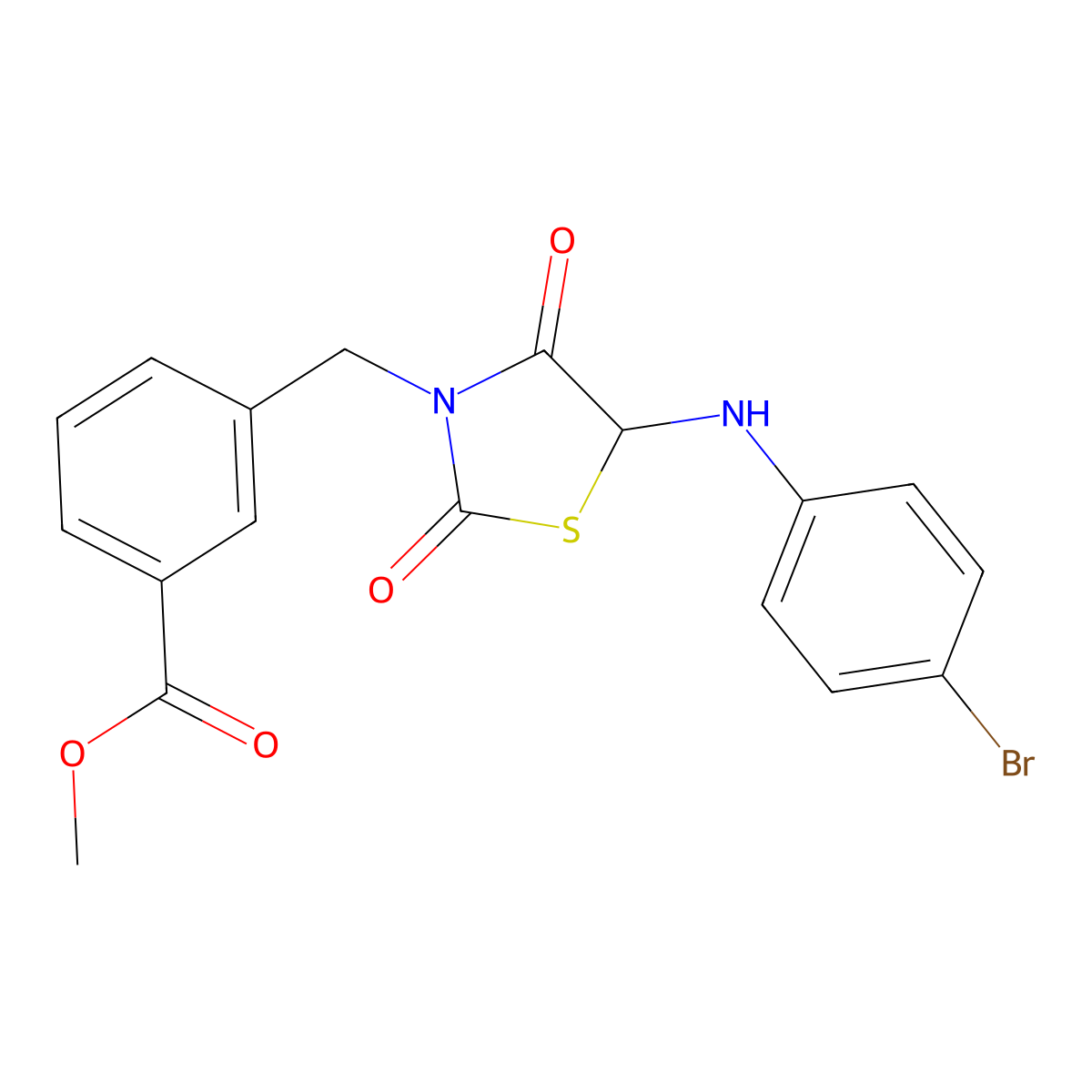 Methyl 3-({5-[(4-bromophenyl)amino]-2,4-dioxo-1,3-thiazolidin-3-yl}methyl)benzoate molecular structure, CAS 1008711-16-7