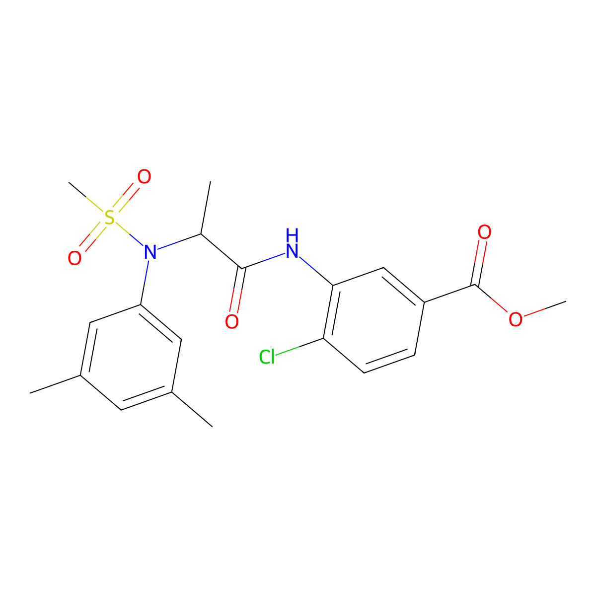 methyl 4-chloro-3-{[N-(3,5-dimethylphenyl)-N-(methylsulfonyl)alanyl]amino}benzoate molecular structure, CAS 1008711-25-8