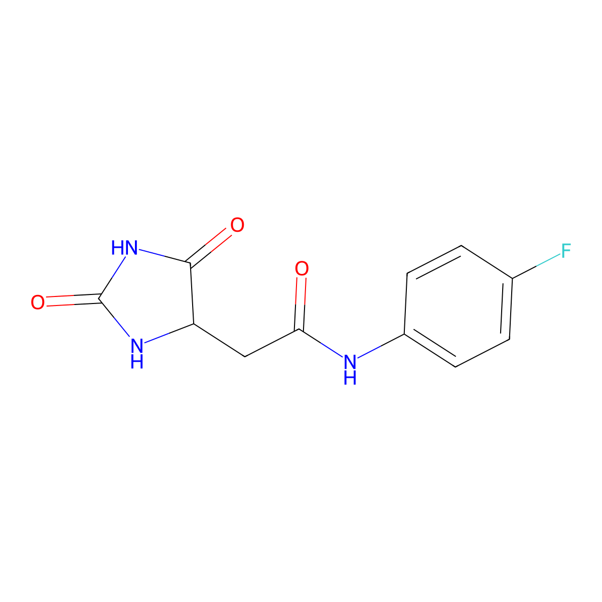 2-(2,5-dioxoimidazolidin-4-yl)-N-(4-fluorophenyl)acetamide molecular structure, CAS 1008711-61-2