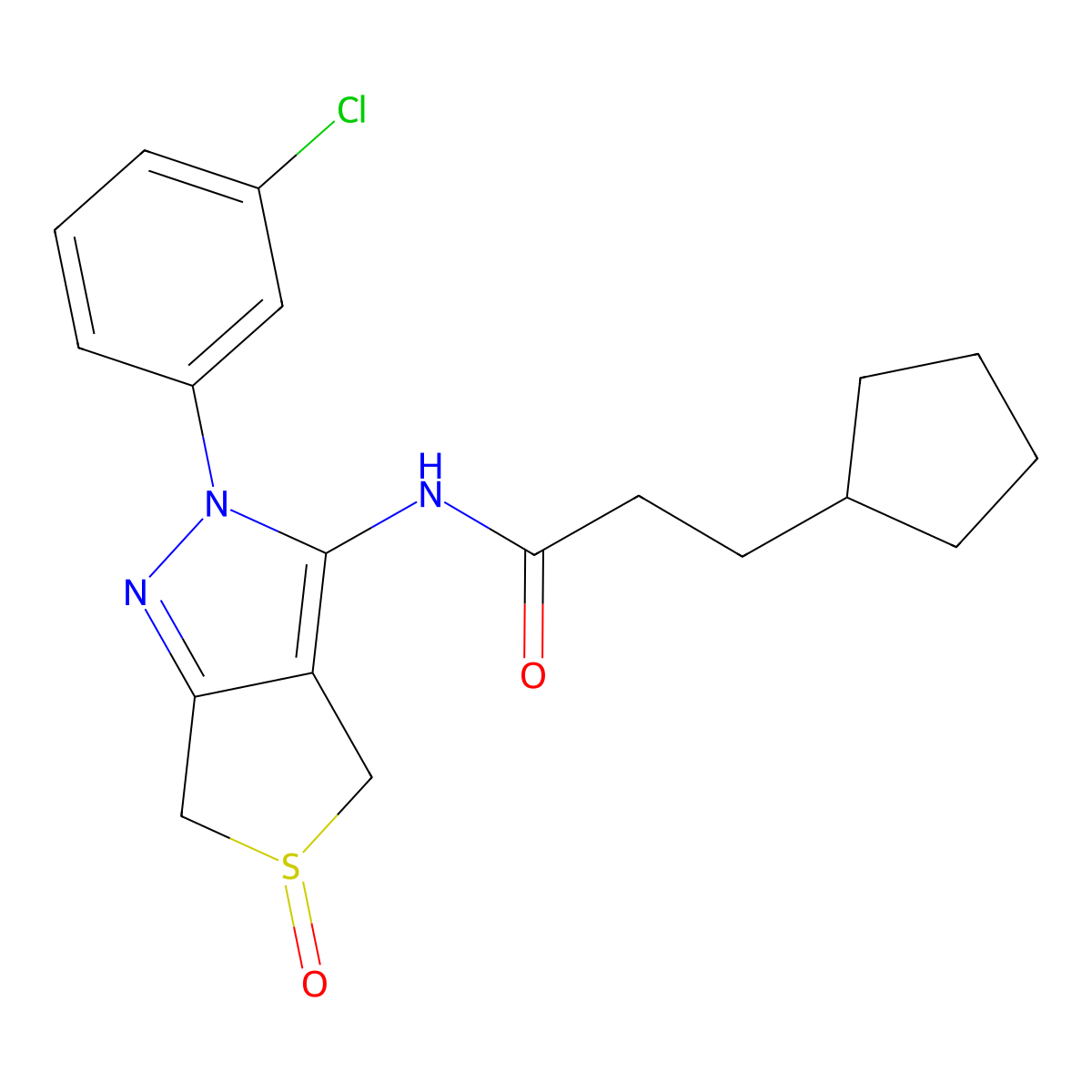 N-[2-(3-chlorophenyl)-5-oxo-4,6-dihydrothieno[3,4-c]pyrazol-3-yl]-3-cyclopentylpropanamide molecular structure, CAS 1008857-87-1