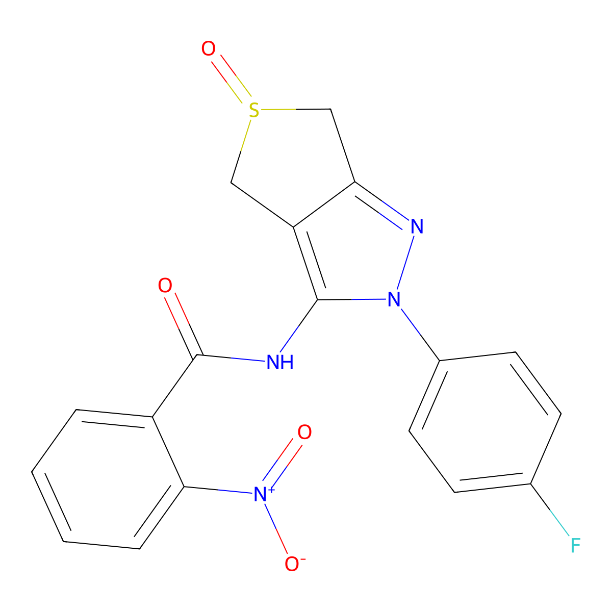 N-(2-(4-fluorophenyl)-5-oxido-4,6-dihydro-2H-thieno[3,4-c]pyrazol-3-yl)-2-nitrobenzamide molecular structure, CAS 1008857-95-1