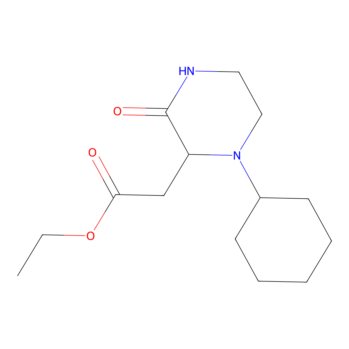 Ethyl 2-(1-cyclohexyl-3-oxopiperazin-2-yl)acetate molecular structure, CAS 1008858-92-1