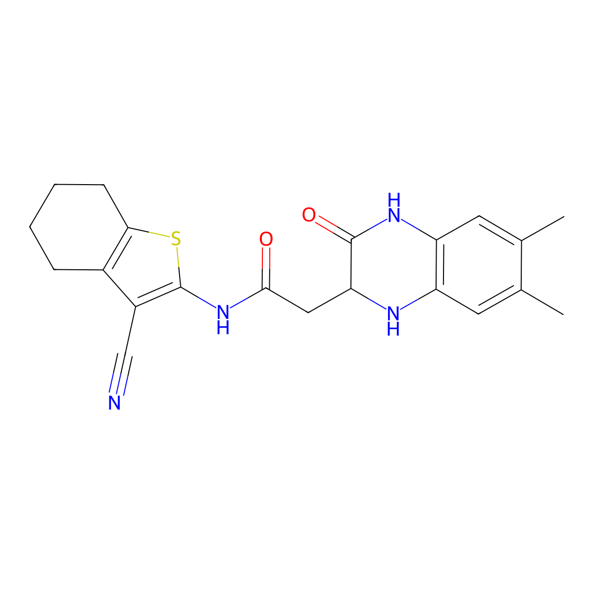 N-(3-cyano-4,5,6,7-tetrahydro-1-benzothiophen-2-yl)-2-(6,7-dimethyl-3-oxo-1,2,3,4-tetrahydroquinoxalin-2-yl)acetamide molecular structure, CAS 1008859-86-6