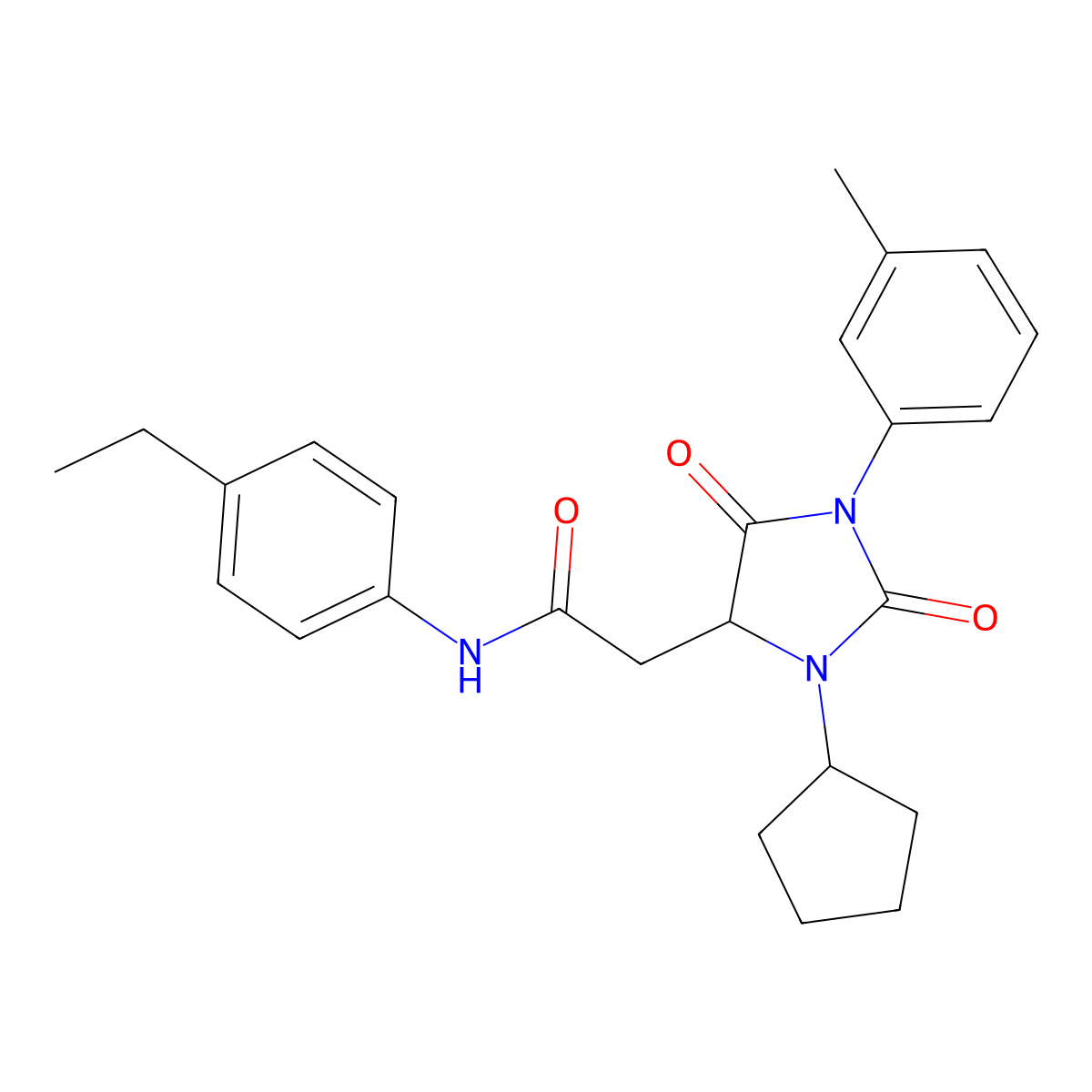 2-[3-cyclopentyl-1-(3-methylphenyl)-2,5-dioxoimidazolidin-4-yl]-N-(4-ethylphenyl)acetamide molecular structure, CAS 1008859-91-3