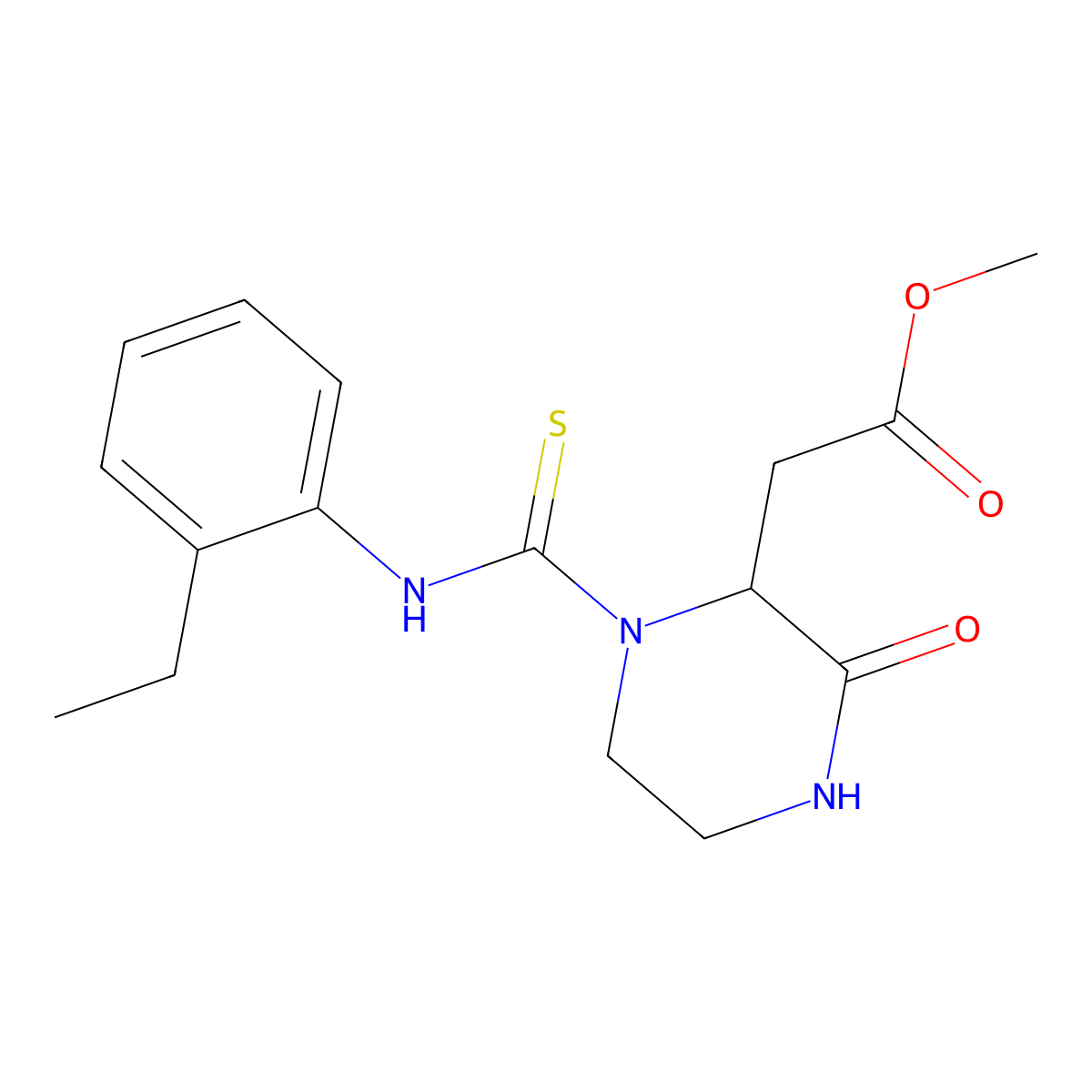 Methyl 2-(1-{[(2-ethylphenyl)amino]thioxomethyl}-3-oxopiperazin-2-yl)acetate molecular structure, CAS 1008865-35-7