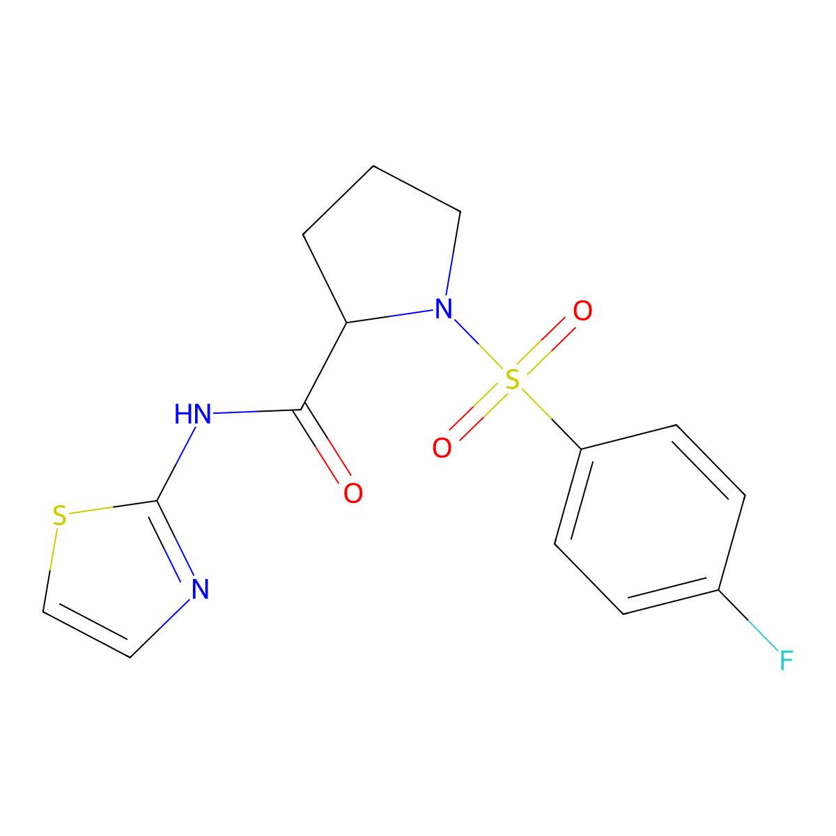 1-[(4-fluorophenyl)sulfonyl]-N-1,3-thiazol-2-ylprolinamide molecular structure, CAS 1008865-64-2
