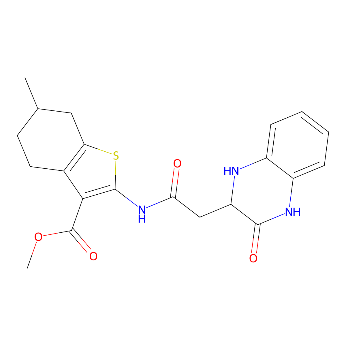 Methyl 6-methyl-2-{[(3-oxo-1,2,3,4-tetrahydroquinoxalin-2-yl)acetyl]amino}-4,5,6,7-tetrahydro-1-benzothiophene-3-carboxylate molecular structure, CAS 1008865-68-6