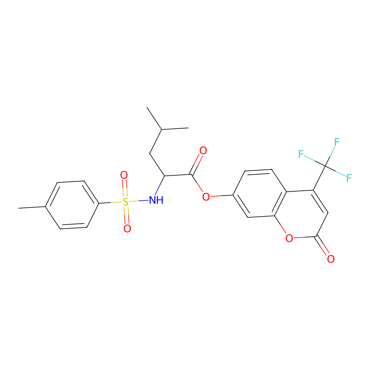 [2-Oxo-4-(trifluoromethyl)chromen-7-yl] 4-methyl-2-[(4-methylphenyl)sulfonylamino]pentanoate molecular structure, CAS 1008865-89-1
