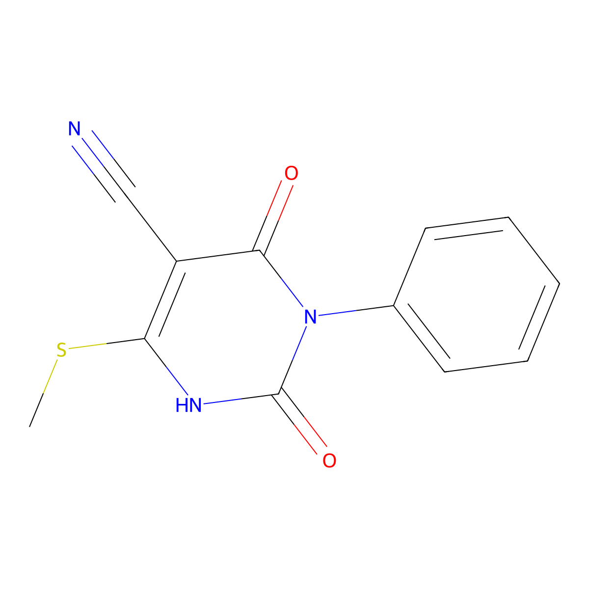 6-methylsulfanyl-2,4-dioxo-3-phenyl-1H-pyrimidine-5-carbonitrile molecular structure, CAS 100890-43-5