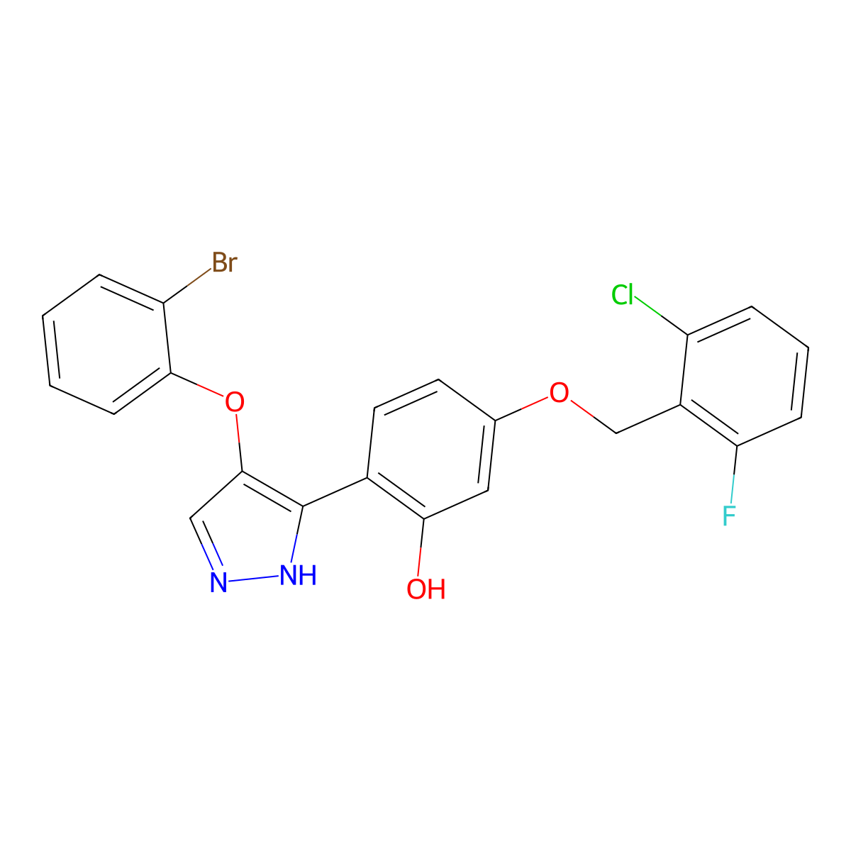 2-[4-(2-bromophenoxy)-1H-pyrazol-3-yl]-5-[(2-chloro-6-fluorobenzyl)oxy]phenol molecular structure, CAS 1008903-69-2