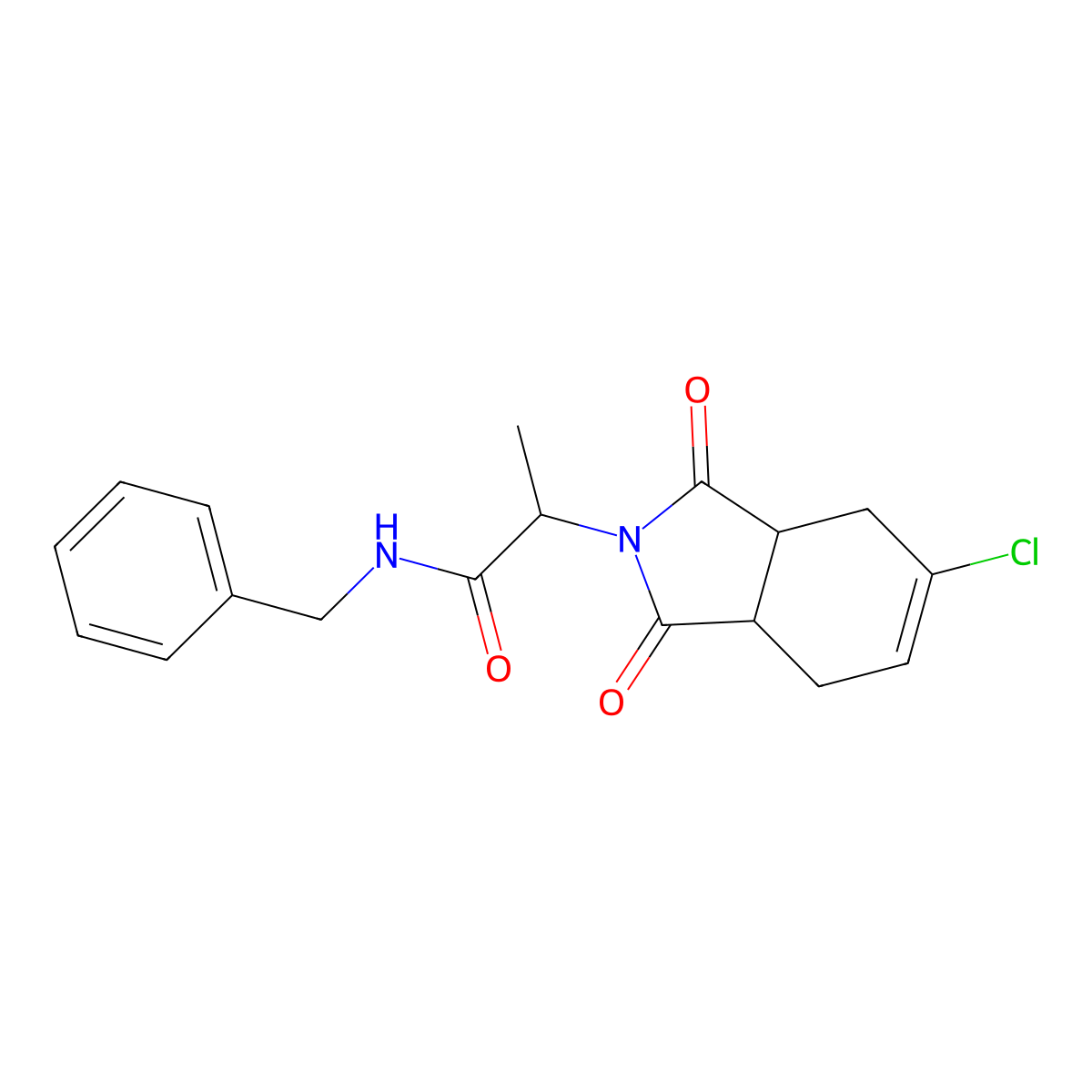 N-benzyl-2-(5-chloro-1,3-dioxo-1,3,3a,4,7,7a-hexahydro-2H-isoindol-2-yl)propanamide molecular structure, CAS 1008920-66-8