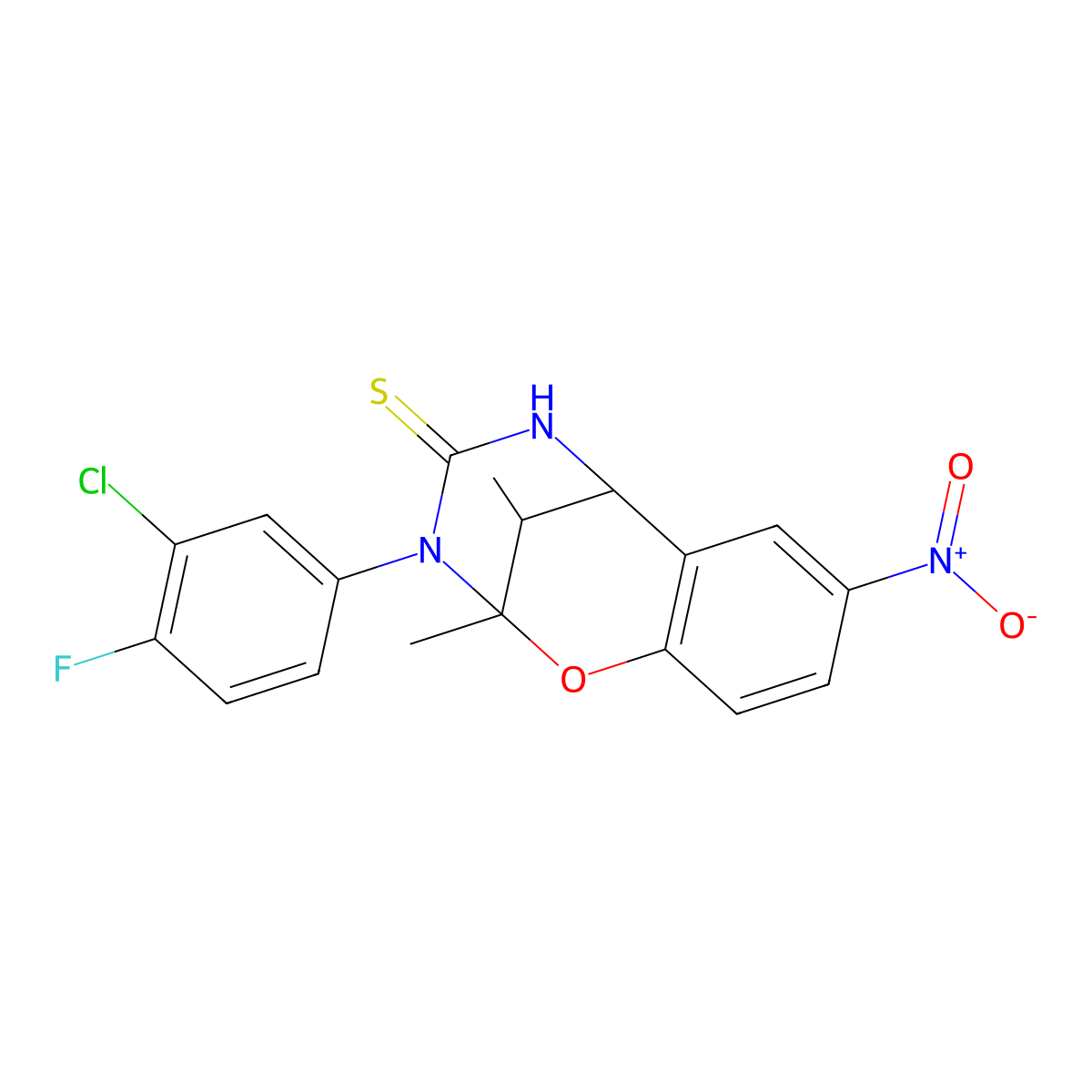 3-(3-chloro-4-fluorophenyl)-2,11-dimethyl-8-nitro-5,6-dihydro-2H-2,6-methanobenzo[g][1,3,5]oxadiazocine-4(3H)-thione molecular structure, CAS 1008922-75-5