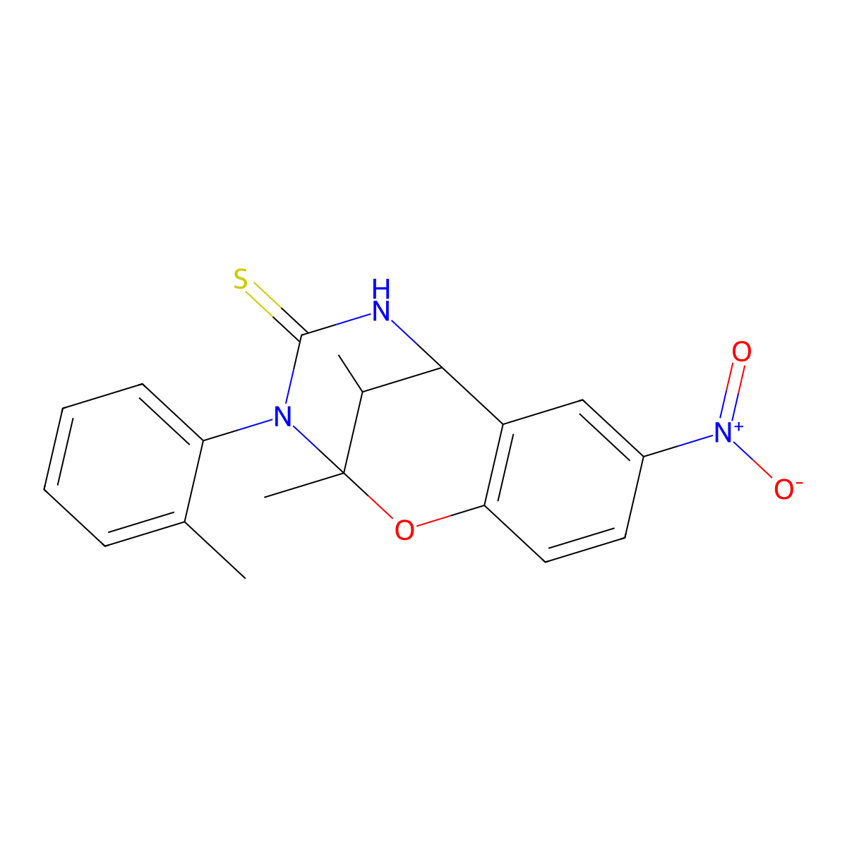 2,11-dimethyl-8-nitro-3-(o-tolyl)-5,6-dihydro-2H-2,6-methanobenzo[g][1,3,5]oxadiazocine-4(3H)-thione molecular structure, CAS 1008923-26-9