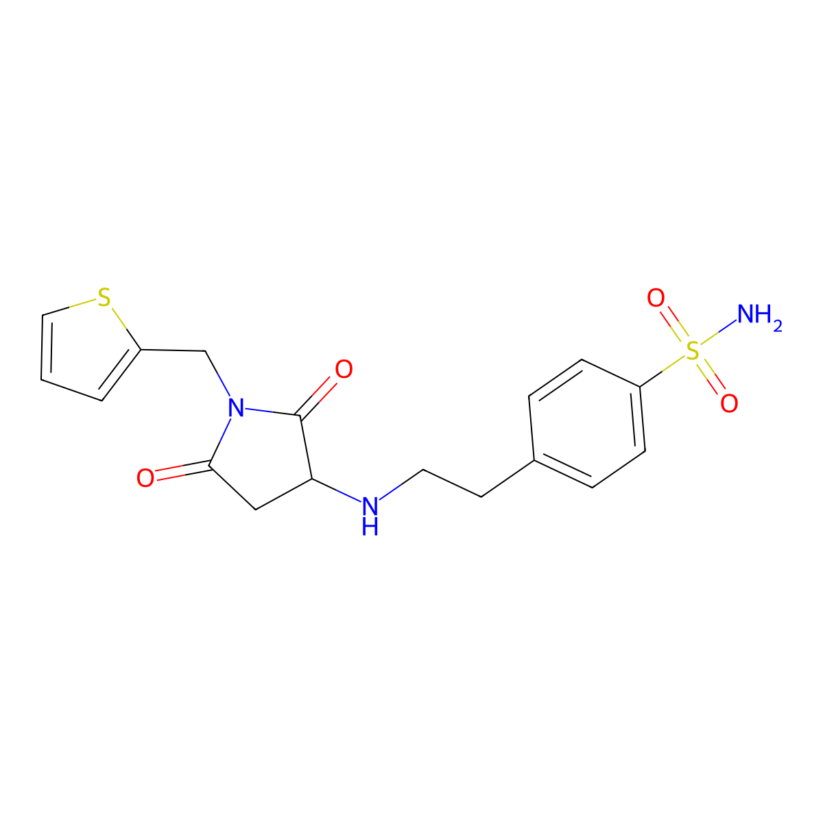 4-(2-{[2,5-Dioxo-1-(thiophen-2-ylmethyl)pyrrolidin-3-yl]amino}ethyl)benzenesulfonamide molecular structure, CAS 1008923-62-3