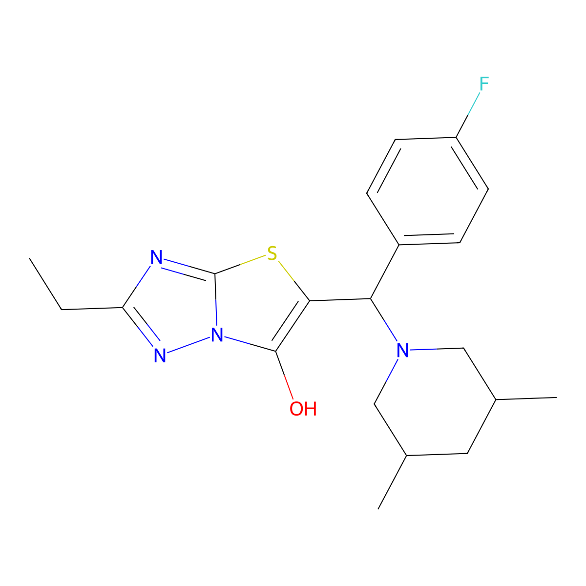 5-((3,5-Dimethylpiperidin-1-yl)(4-fluorophenyl)methyl)-2-ethylthiazolo[3,2-b][1,2,4]triazol-6-ol molecular structure, CAS 1008923-94-1