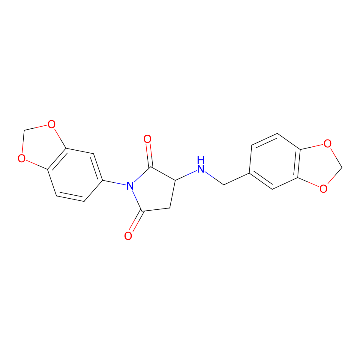 1-(1,3-Benzodioxol-5-yl)-3-(1,3-benzodioxol-5-ylmethylamino)pyrrolidine-2,5-dione molecular structure, CAS 1008925-08-3