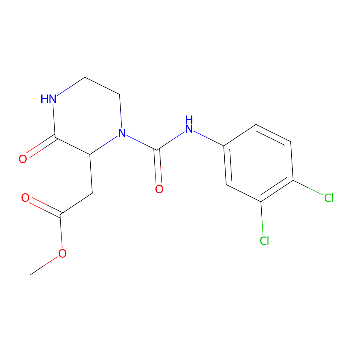 methyl 2-{1-[N-(3,4-dichlorophenyl)carbamoyl]-3-oxopiperazin-2-yl}acetate molecular structure, CAS 1008930-16-2