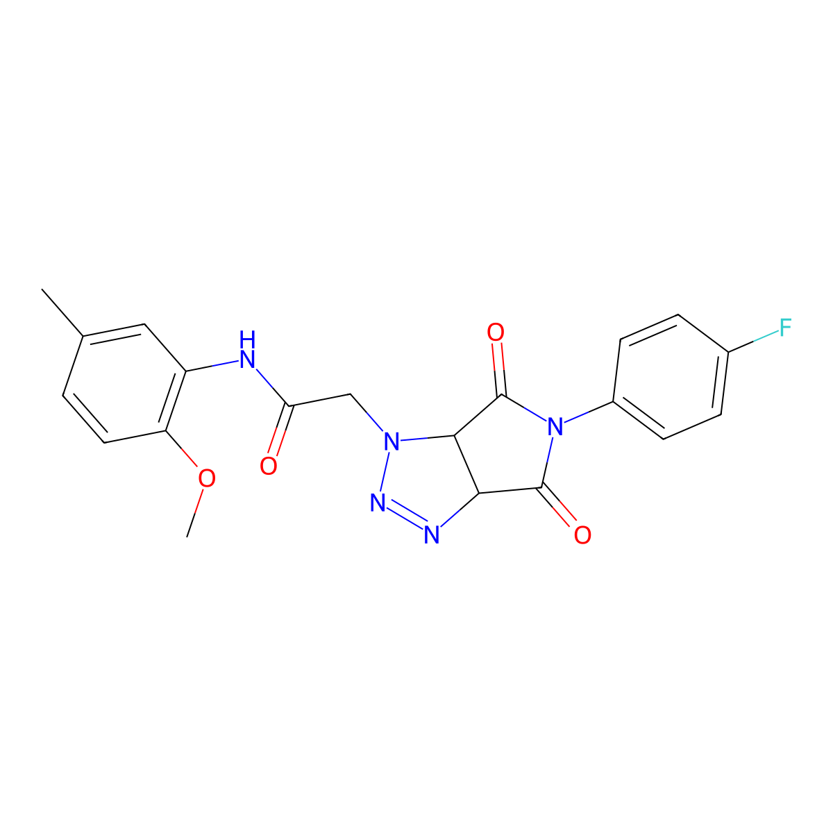 2-(5-(4-fluorophenyl)-4,6-dioxo-4,5,6,6a-tetrahydropyrrolo[3,4-d][1,2,3]triazol-1(3aH)-yl)-N-(2-methoxy-5-methylphenyl)acetamide molecular structure, CAS 1008930-29-7