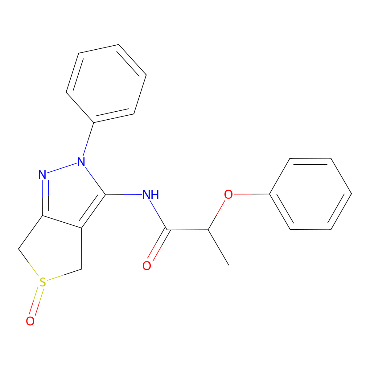 N-(5-oxo-2-phenyl-4,6-dihydrothieno[3,4-c]pyrazol-3-yl)-2-phenoxypropanamide molecular structure, CAS 1008930-60-6