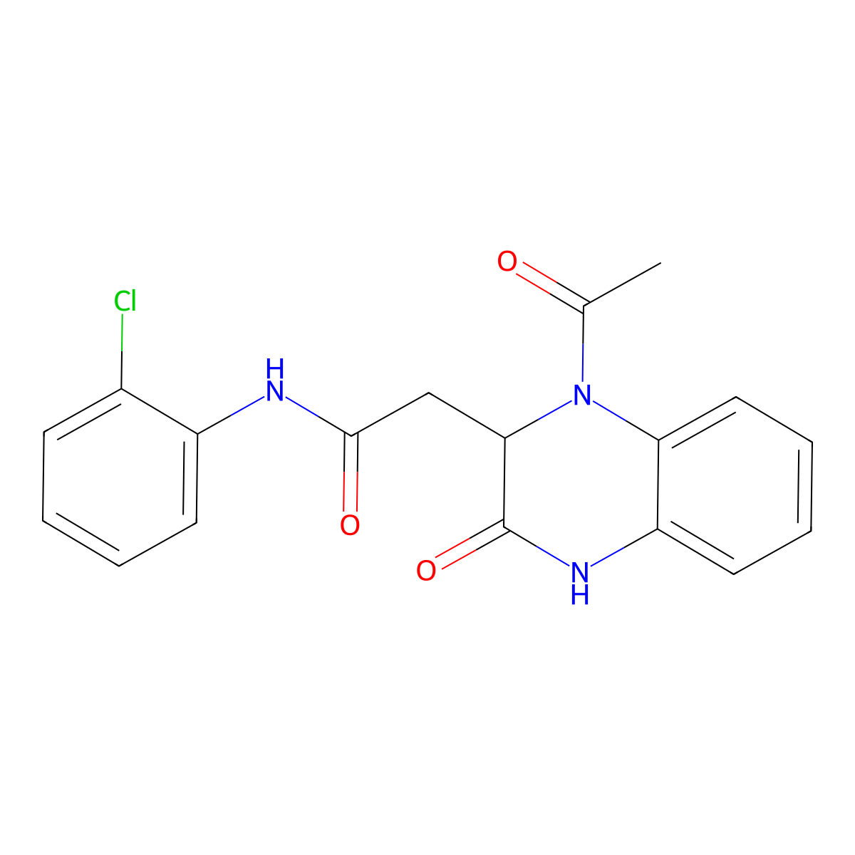 2-(1-acetyl-3-oxo-1,2,3,4-tetrahydro-2-quinoxalinyl)-N-(2-chlorophenyl)acetamide molecular structure, CAS 1008935-74-7