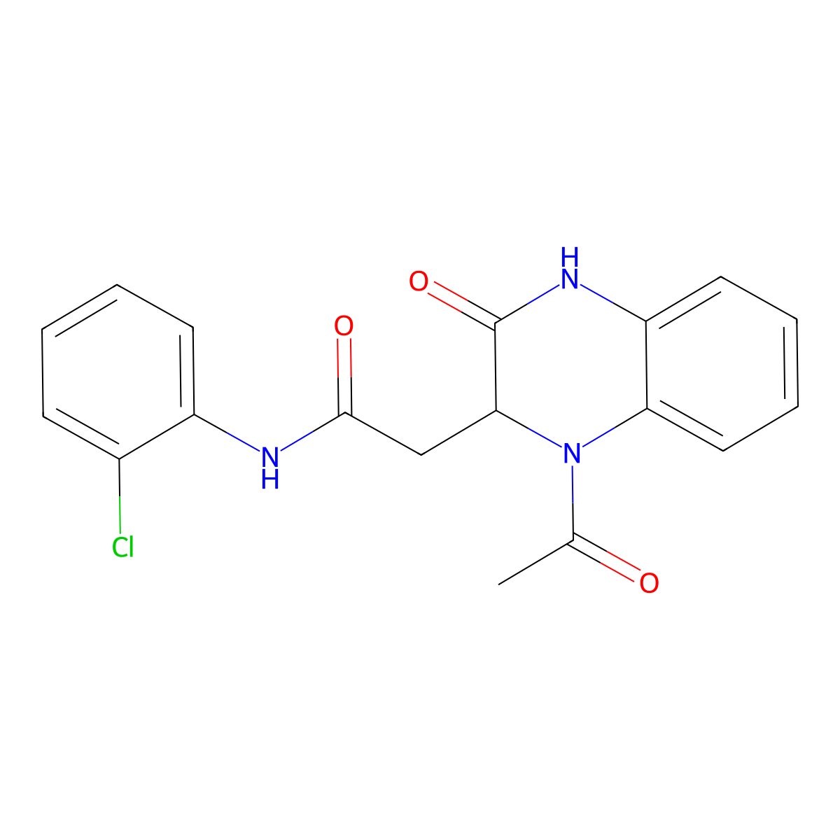 2-(1-acetyl-3-oxo-1,2,3,4-tetrahydro-2-quinoxalinyl)-N-(2-chlorophenyl)acetamide molecular structure, CAS 1008935-74-7