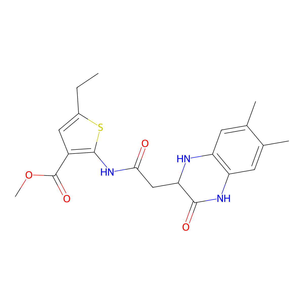 Methyl 2-{[(6,7-dimethyl-3-oxo-1,2,3,4-tetrahydroquinoxalin-2-yl)acetyl]amino}-5-ethylthiophene-3-carboxylate molecular structure, CAS 1008935-78-1
