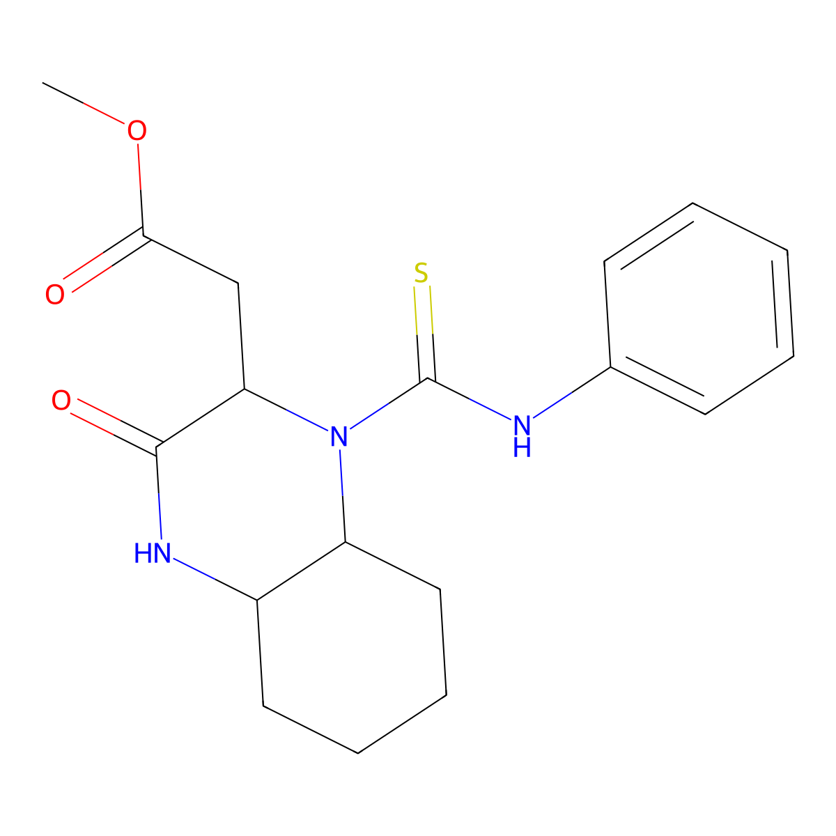 Methyl [3-oxo-1-(phenylcarbamothioyl)decahydroquinoxalin-2-yl]acetate molecular structure, CAS 1008940-52-0