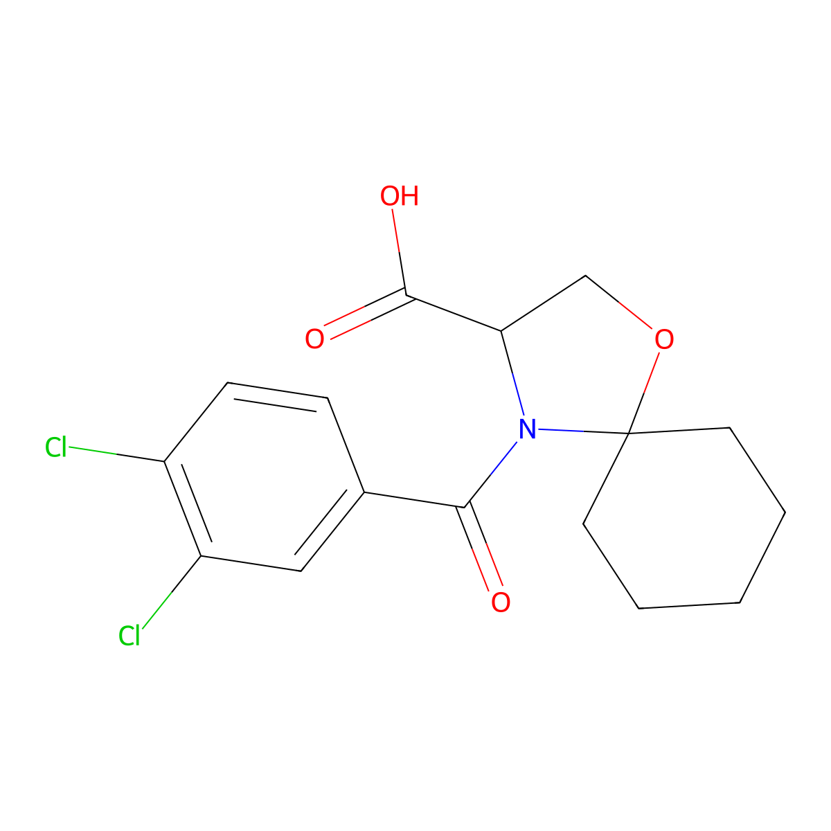 4-(3,4-Dichlorobenzoyl)-1-oxa-4-azaspiro[4.5]decane-3-carboxylic acid molecular structure, CAS 1008940-58-6