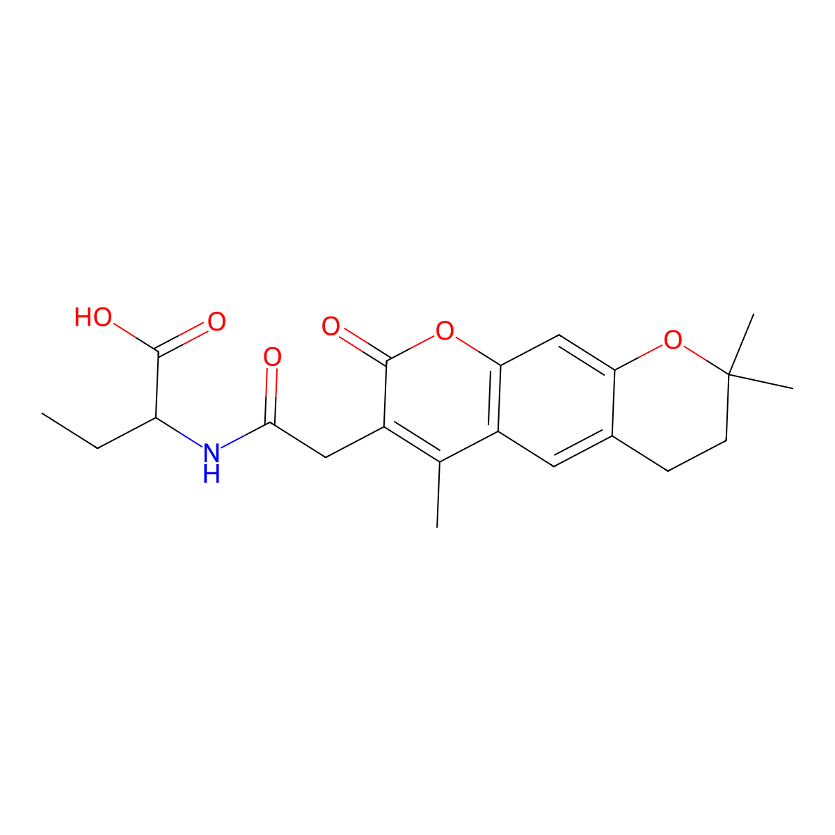 2-[2-(2,2,6-Trimethyl-8-oxidanylidene-3,4-dihydropyrano[3,2-g]chromen-7-yl)ethanoylamino]butanoic acid molecular structure, CAS 1008941-31-8