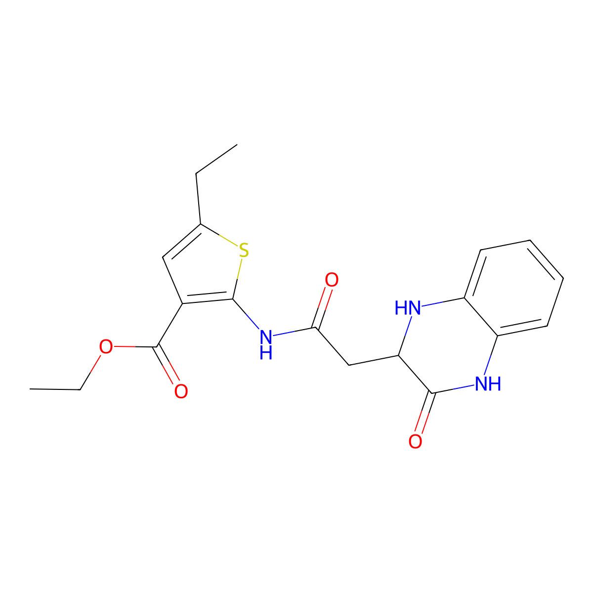 Ethyl 5-ethyl-2-{[(3-oxo-1,2,3,4-tetrahydroquinoxalin-2-yl)acetyl]amino}thiophene-3-carboxylate molecular structure, CAS 1008941-84-1