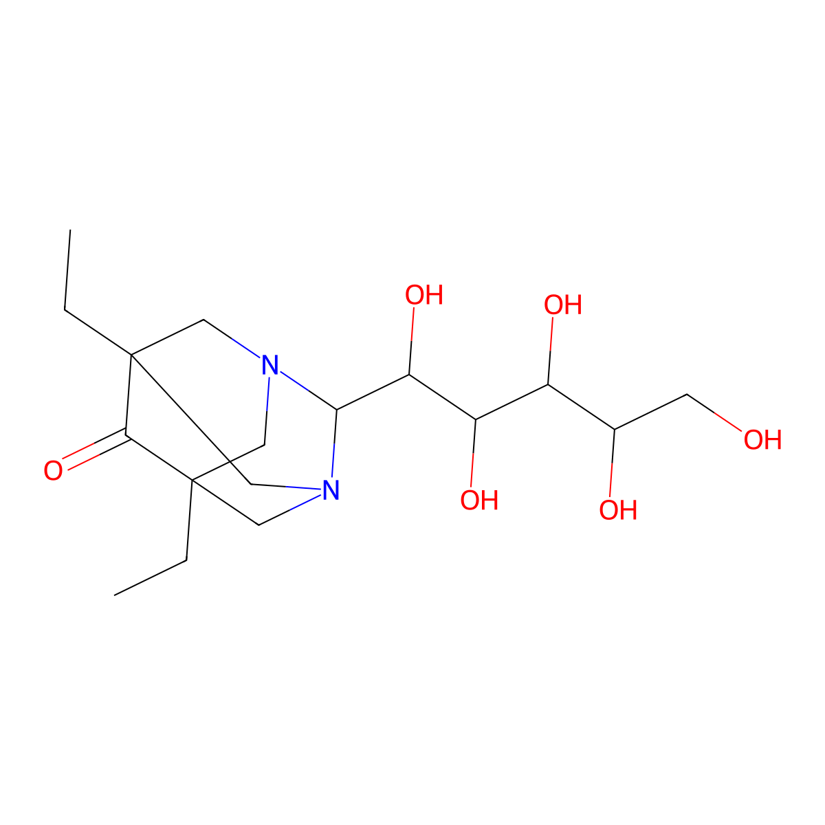 1-C-(5,7-diethyl-6-oxo-1,3-diazatricyclo[3.3.1.1~3,7~]dec-2-yl)pentitol molecular structure, CAS 1008942-97-9