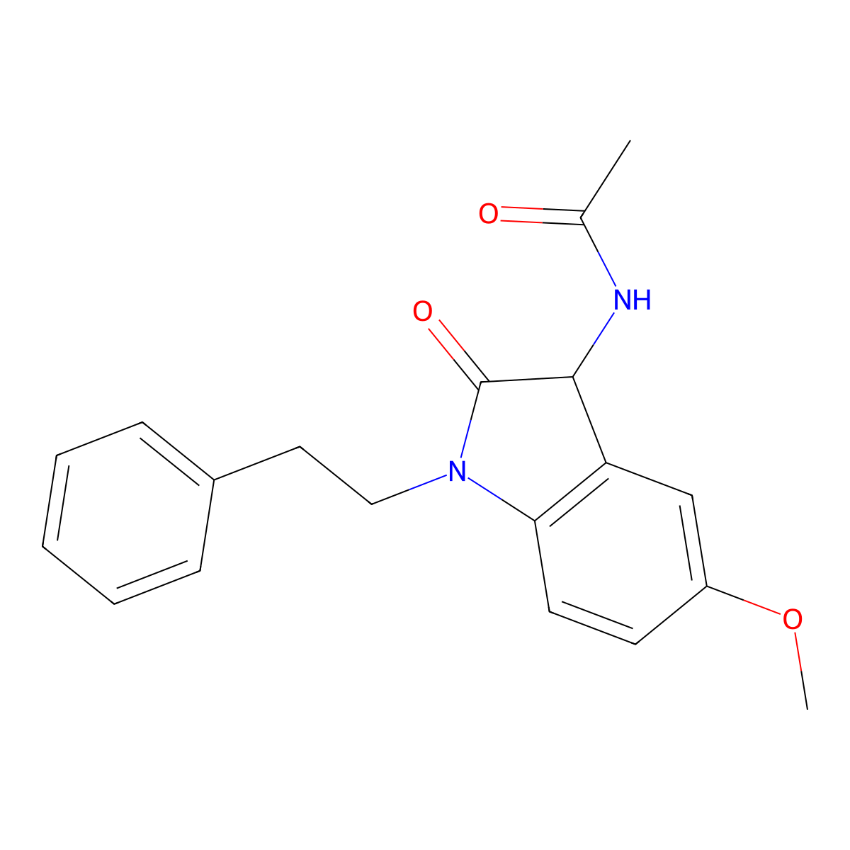 N-[5-methoxy-2-oxo-1-(2-phenylethyl)-2,3-dihydro-1H-indol-3-yl]acetamide molecular structure, CAS 1008950-63-7