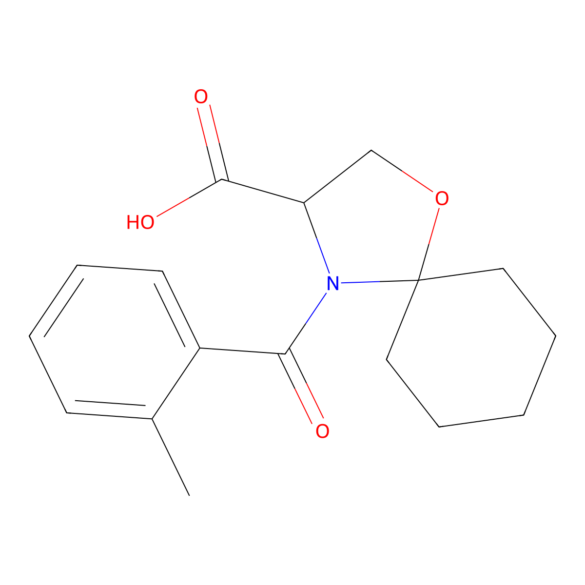 4-(2-Methylbenzoyl)-1-oxa-4-azaspiro[4.5]decane-3-carboxylic acid molecular structure, CAS 1008953-39-6