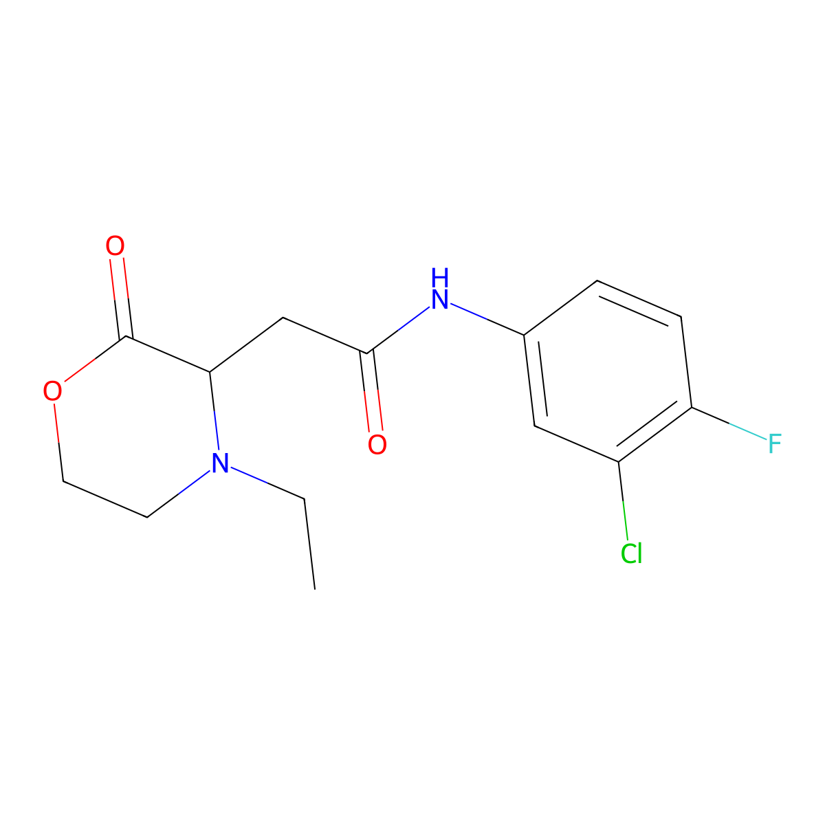 N-(3-chloro-4-fluorophenyl)-2-(4-ethyl-2-oxomorpholin-3-yl)acetamide molecular structure, CAS 1008953-87-4