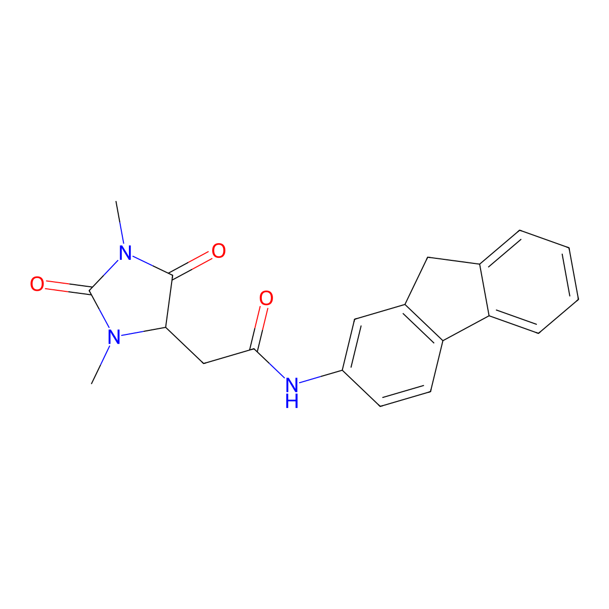 2-(1,3-dimethyl-2,5-dioxoimidazolidin-4-yl)-N-(9H-fluoren-2-yl)acetamide molecular structure, CAS 1008954-90-2