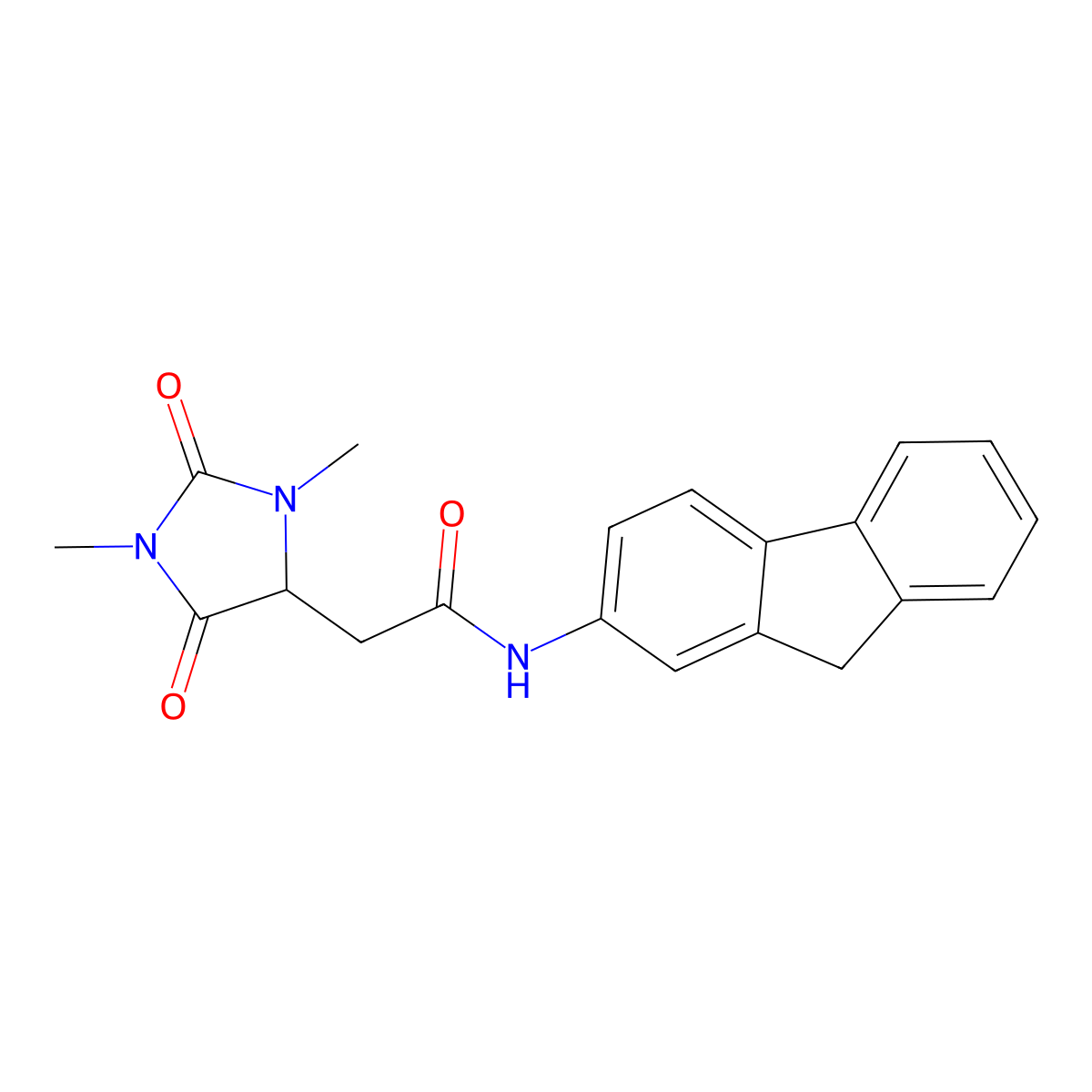 2-(1,3-dimethyl-2,5-dioxoimidazolidin-4-yl)-N-(9H-fluoren-2-yl)acetamide molecular structure, CAS 1008954-90-2