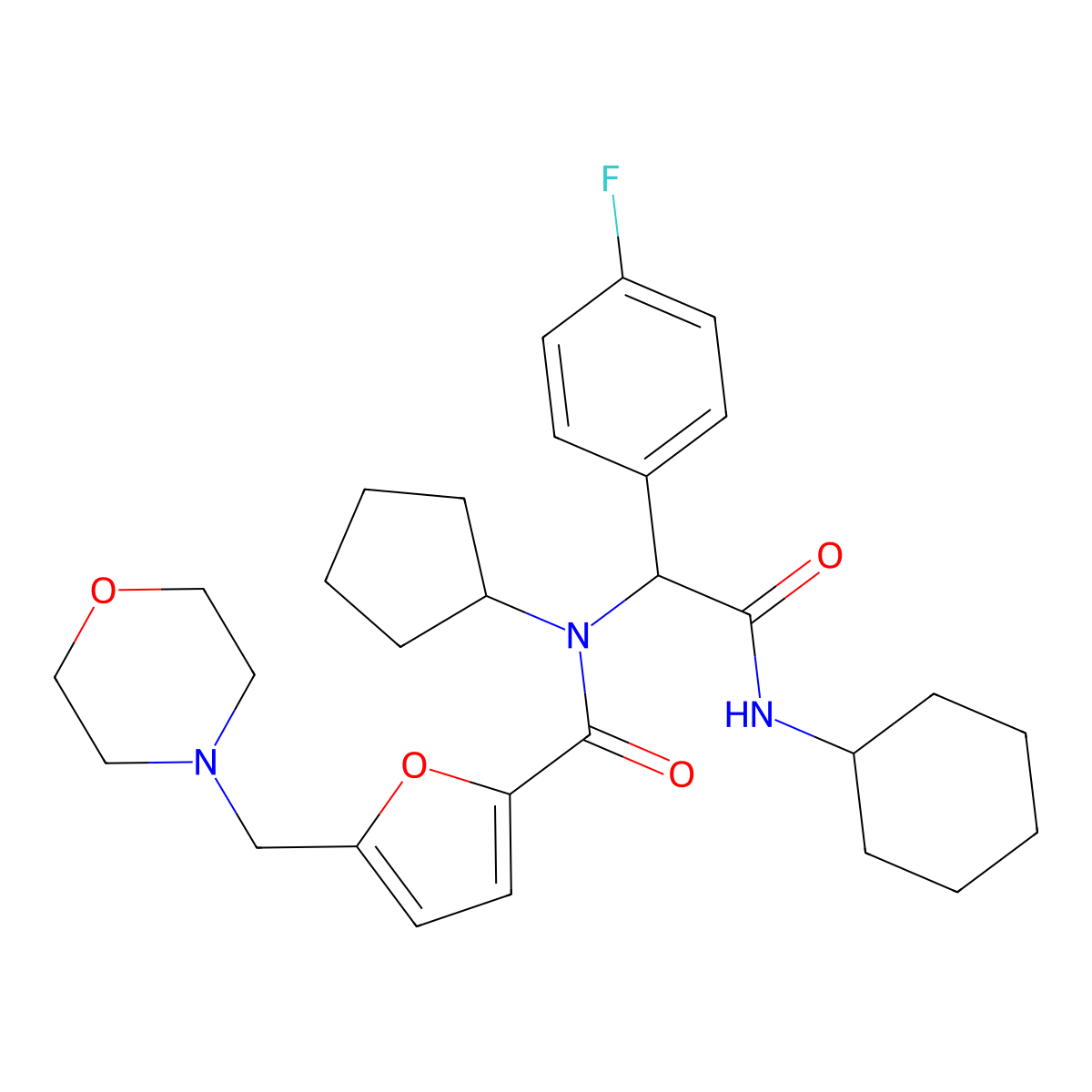 N-[2-(Cyclohexylamino)-1-(4-fluorophenyl)-2-oxoethyl]-N-cyclopentyl-5-(4-morpholinylmethyl)-2-furancarboxamide molecular structure, CAS 1008956-67-9