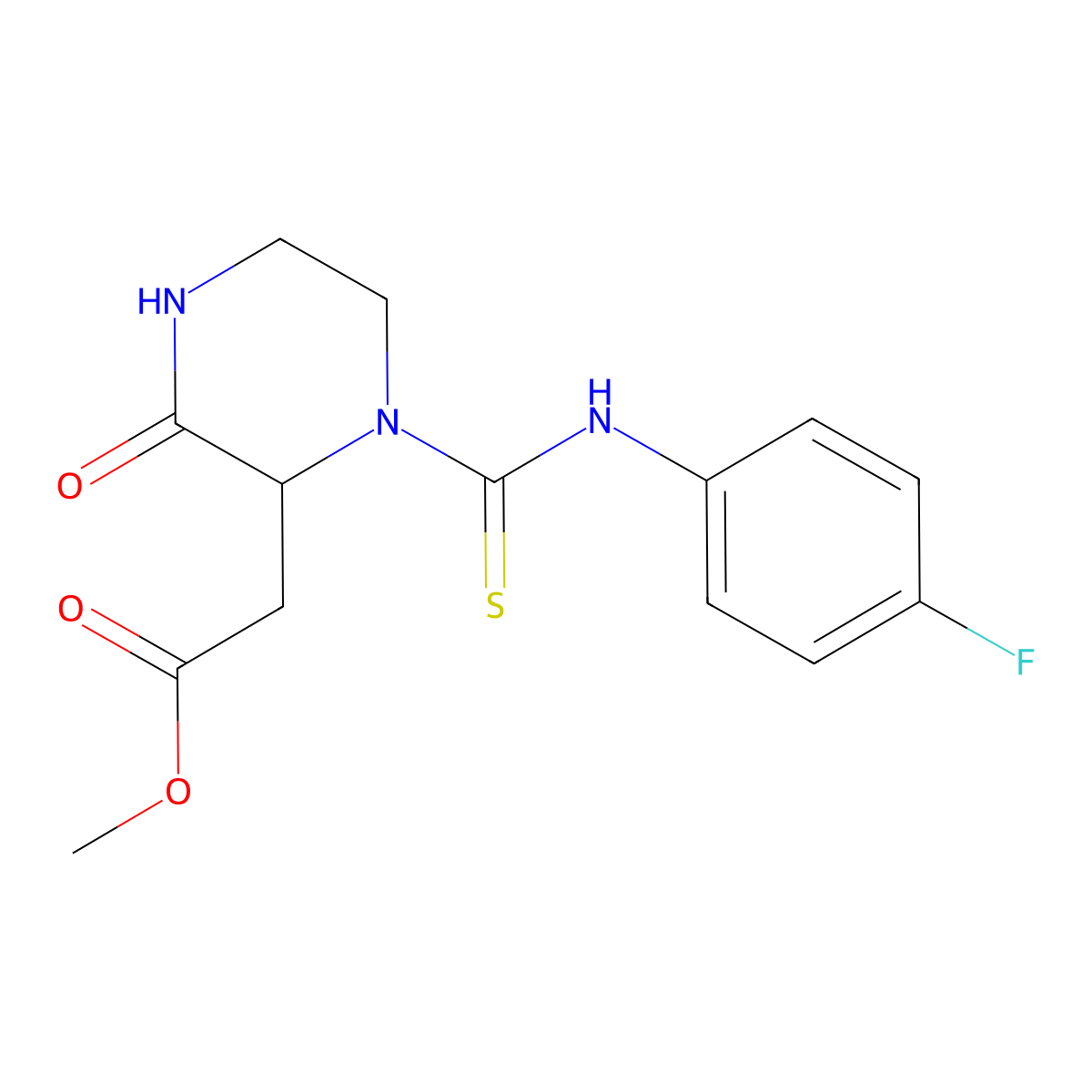 2-Pyrazineacetic acid, 1-[[(4-fluorophenyl)amino]carbonothioyl]hexahydro-3-oxo-, methyl ester molecular structure, CAS 1008958-22-2