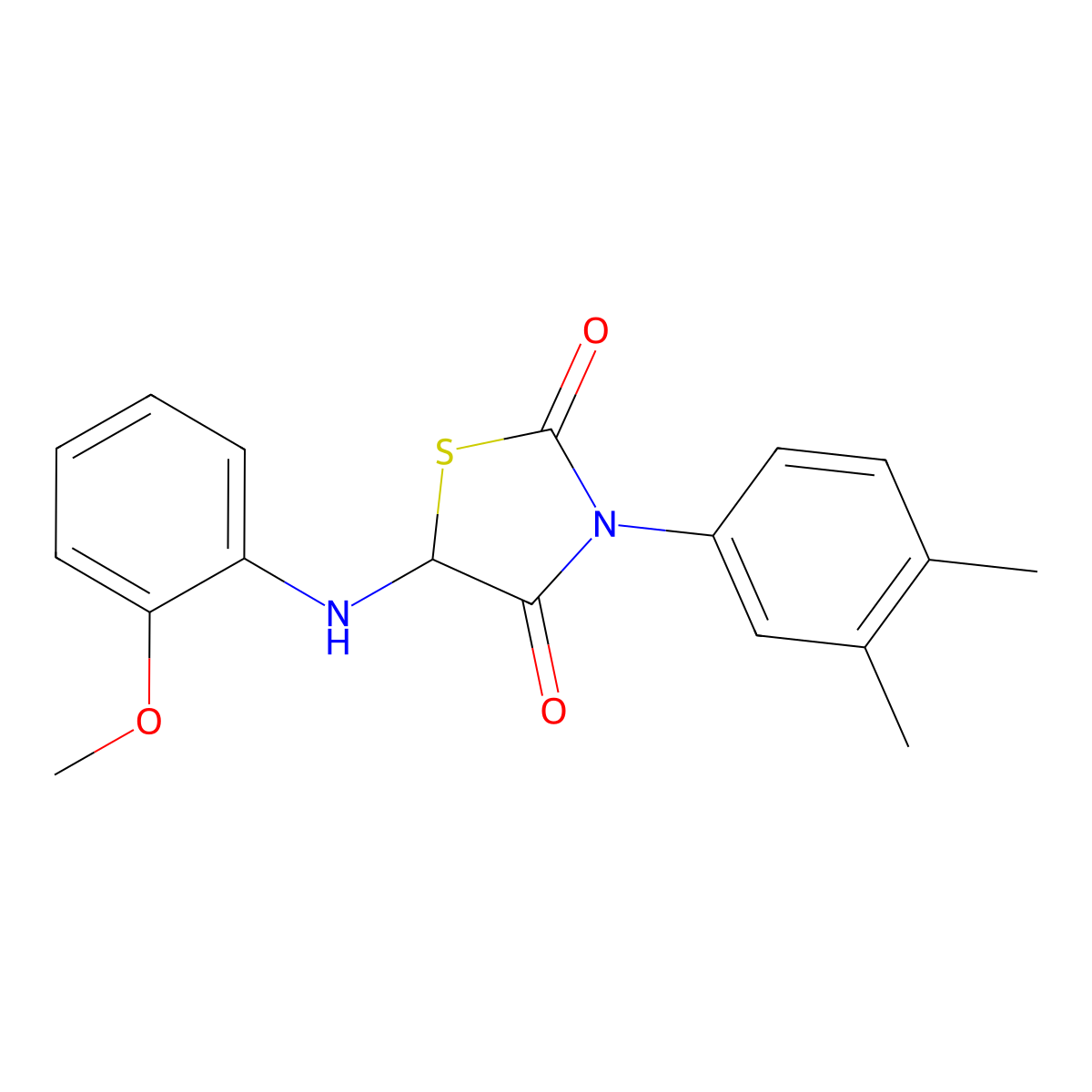 3-(3,4-Dimethylphenyl)-5-((2-methoxyphenyl)amino)thiazolidine-2,4-dione molecular structure, CAS 1008962-92-2