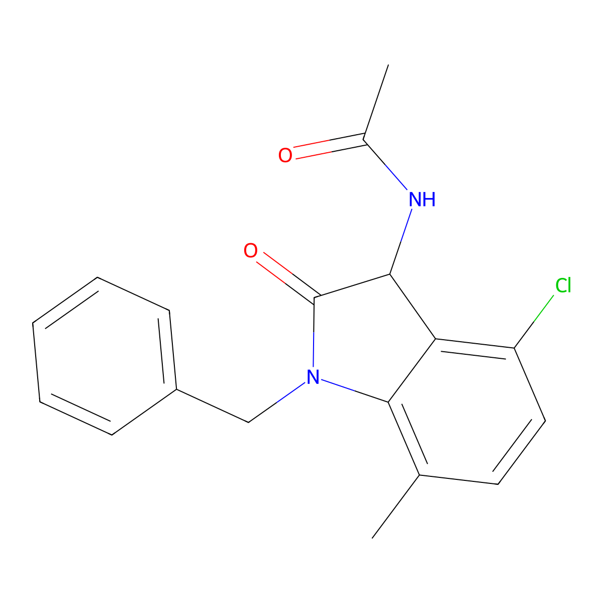 N-(1-benzyl-4-chloro-7-methyl-2-oxo-2,3-dihydro-1H-indol-3-yl)acetamide molecular structure, CAS 1008964-80-4