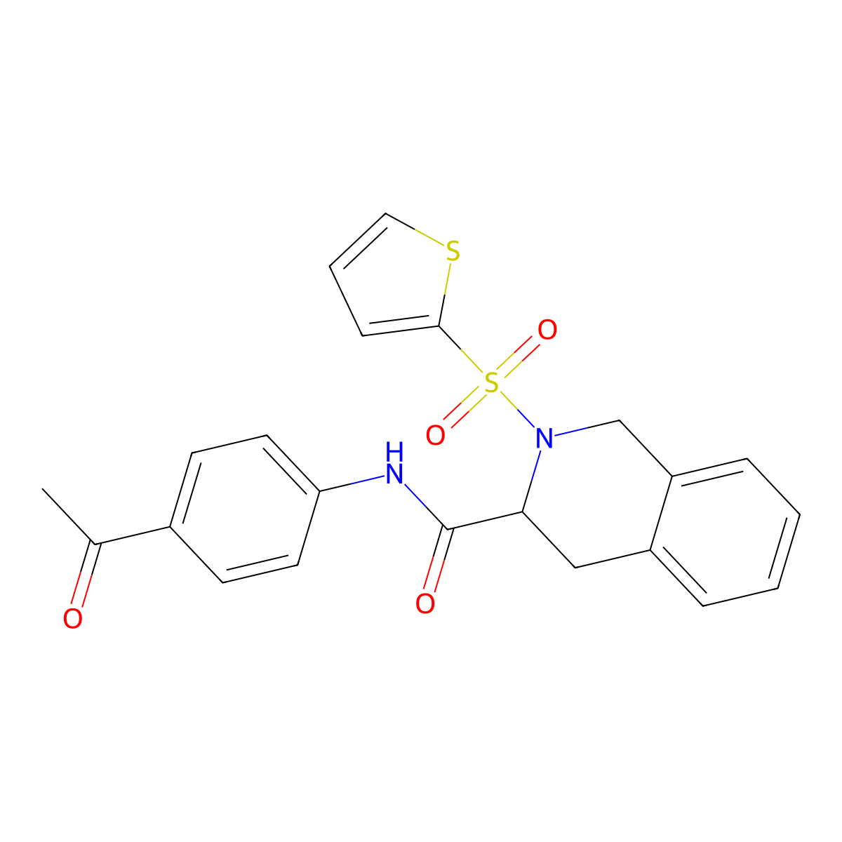 N-(4-acetylphenyl)-2-(thiophen-2-ylsulfonyl)-1,2,3,4-tetrahydroisoquinoline-3-carboxamide molecular structure, CAS 1008968-45-3