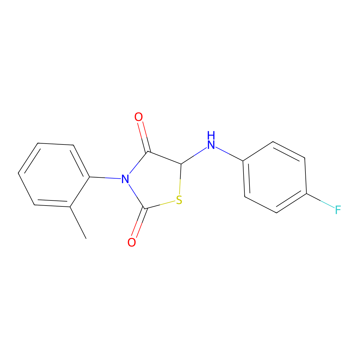5-[(4-Fluorophenyl)amino]-3-(2-methylphenyl)-1,3-thiazolidine-2,4-dione molecular structure, CAS 1008971-09-2