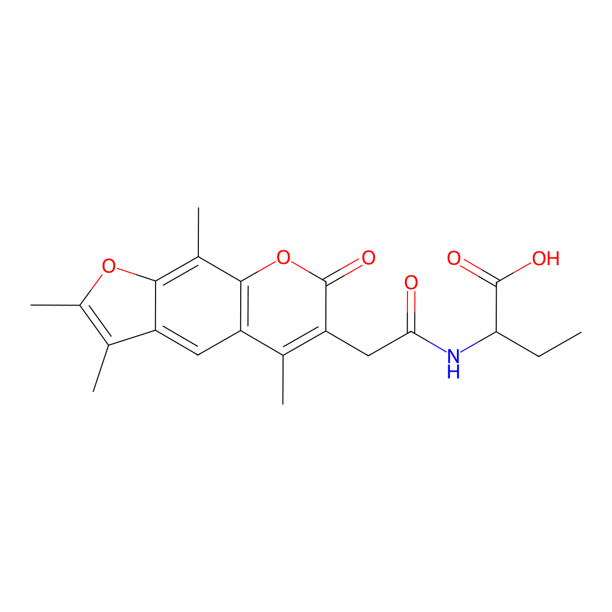 2-{[(2,3,5,9-tetramethyl-7-oxo-7H-furo[3,2-g]chromen-6-yl)acetyl]amino}butanoic acid molecular structure, CAS 1008978-15-1