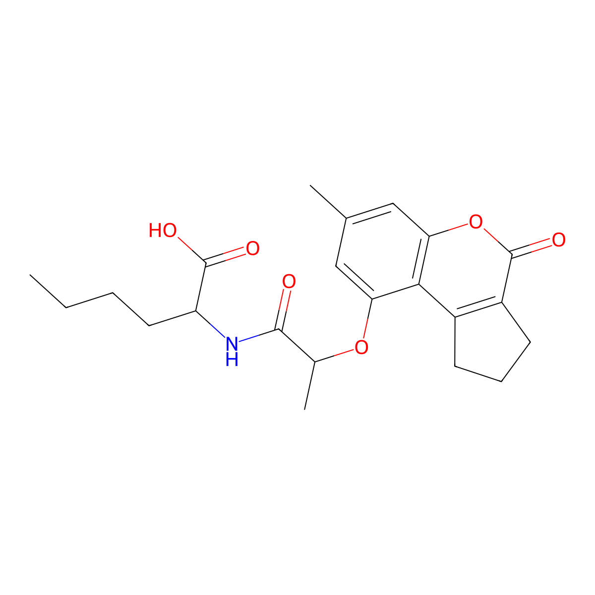 N-{2-[(7-methyl-4-oxo-1,2,3,4-tetrahydrocyclopenta[c]chromen-9-yl)oxy]propanoyl}norleucine molecular structure, CAS 1008978-22-0