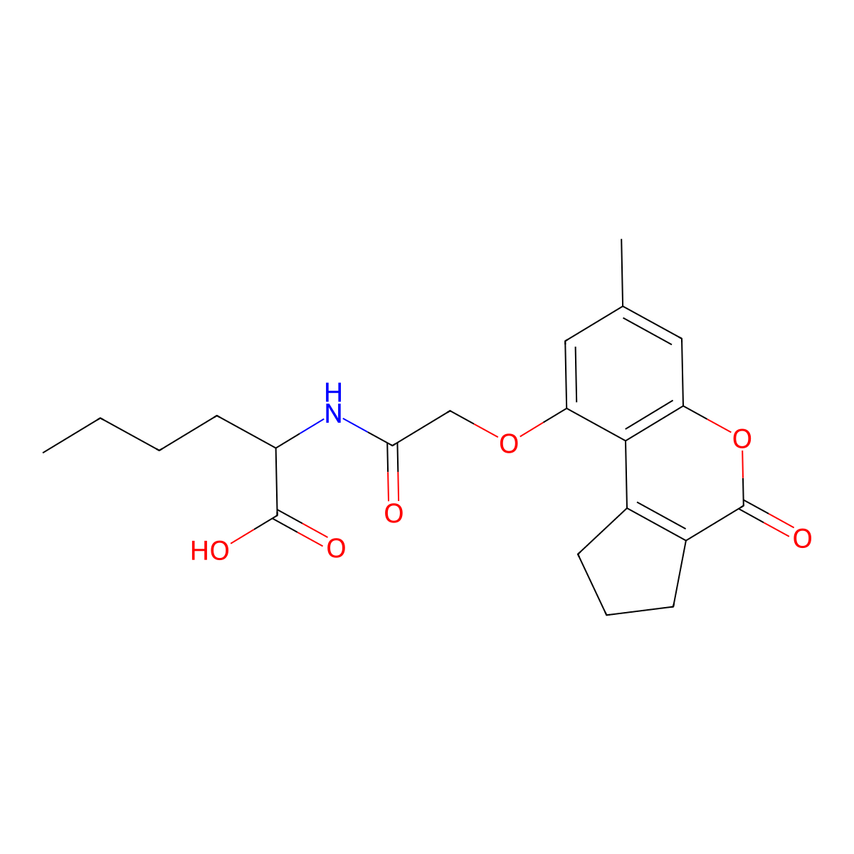 N-{[(7-methyl-4-oxo-1,2,3,4-tetrahydrocyclopenta[c]chromen-9-yl)oxy]acetyl}norleucine molecular structure, CAS 1008978-34-4