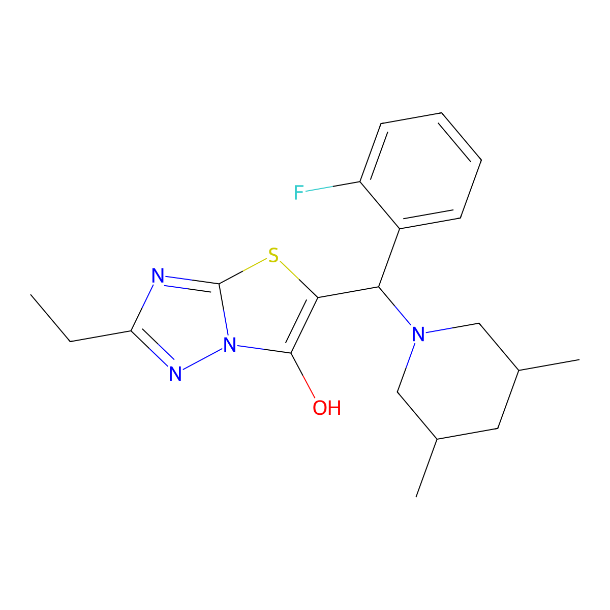 5-((3,5-Dimethylpiperidin-1-yl)(2-fluorophenyl)methyl)-2-ethylthiazolo[3,2-b][1,2,4]triazol-6-ol molecular structure, CAS 1008980-32-2
